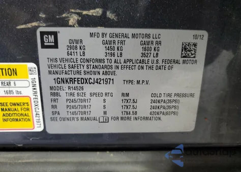 2012 Chevrolet Traverse Ls from USA, damaged, VIN 1GNKRFEDXCJ421971